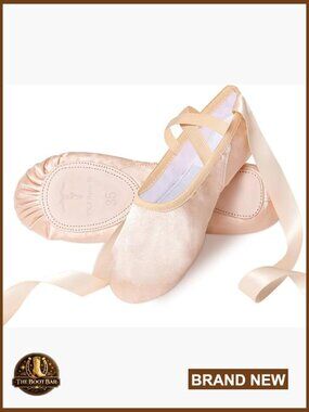 Ballet Shoes Split Sole Satin Dance Flats with Ribbon for Gymnastics Yoga